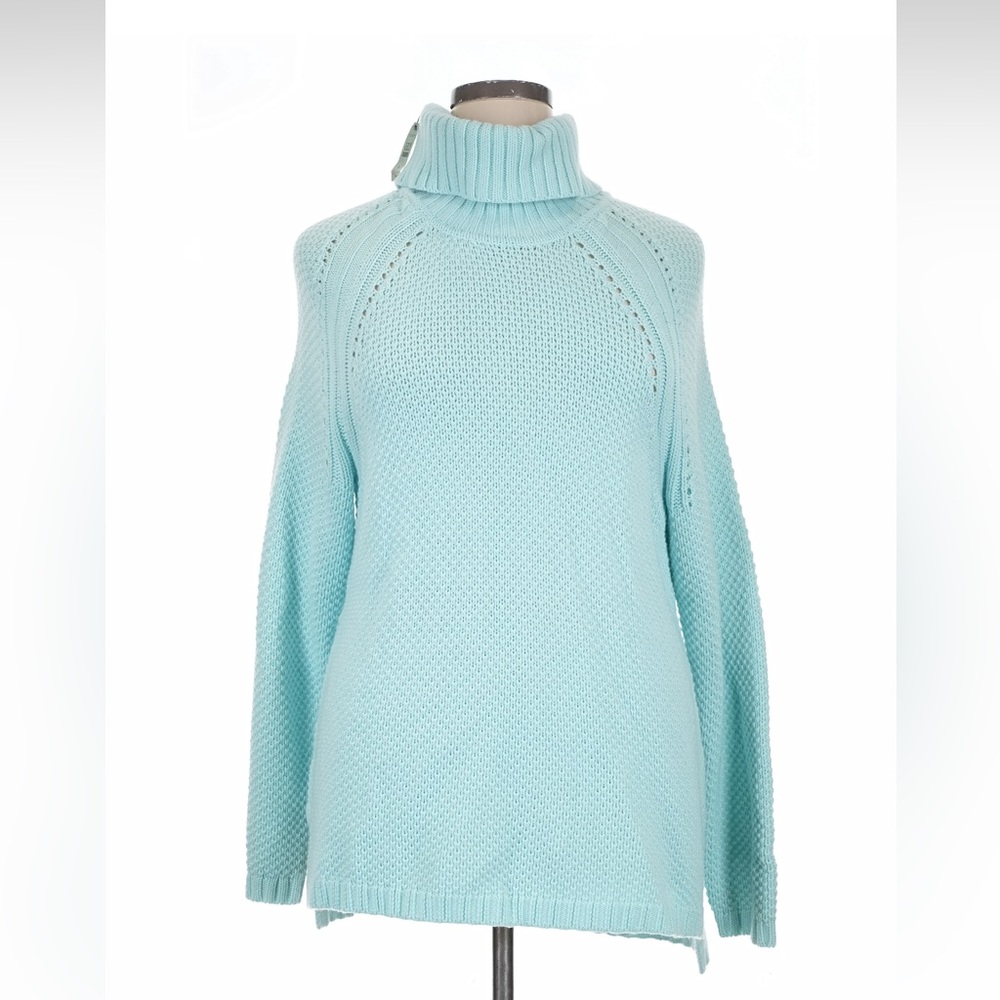 NWT Talbots XL blue seed stitch turtleneck pullover sweater lambswool blend